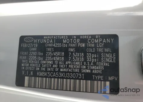 2019 Hyundai Kona Ultimate from USA, damaged, VIN KM8K5CA53KU330731